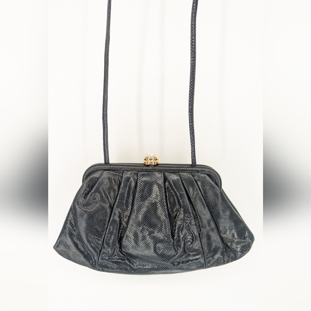 Vintage Susan Gail Genuine Snake Bellido Crossbody Purse Black classic cocktail